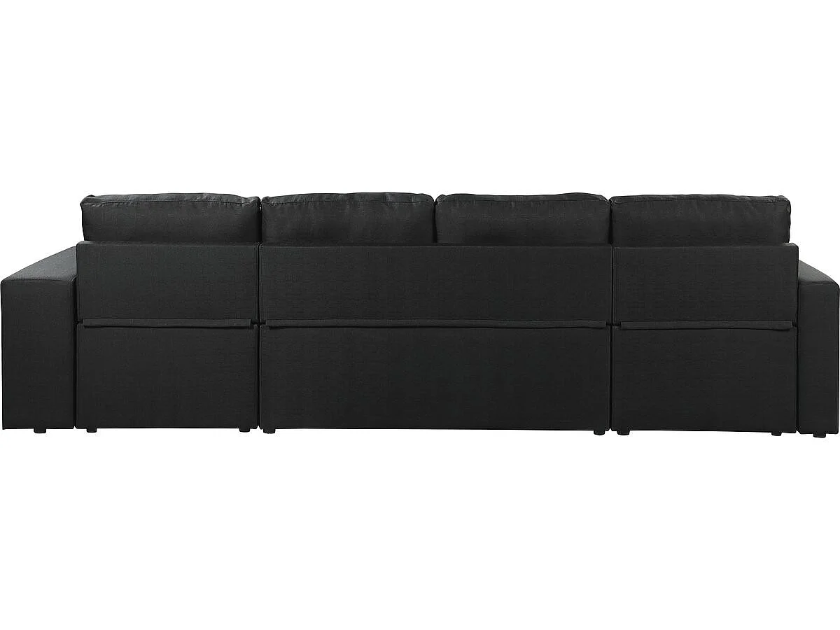 Canapé d'angle panoramique convertible 4 places en velours noir AXEL