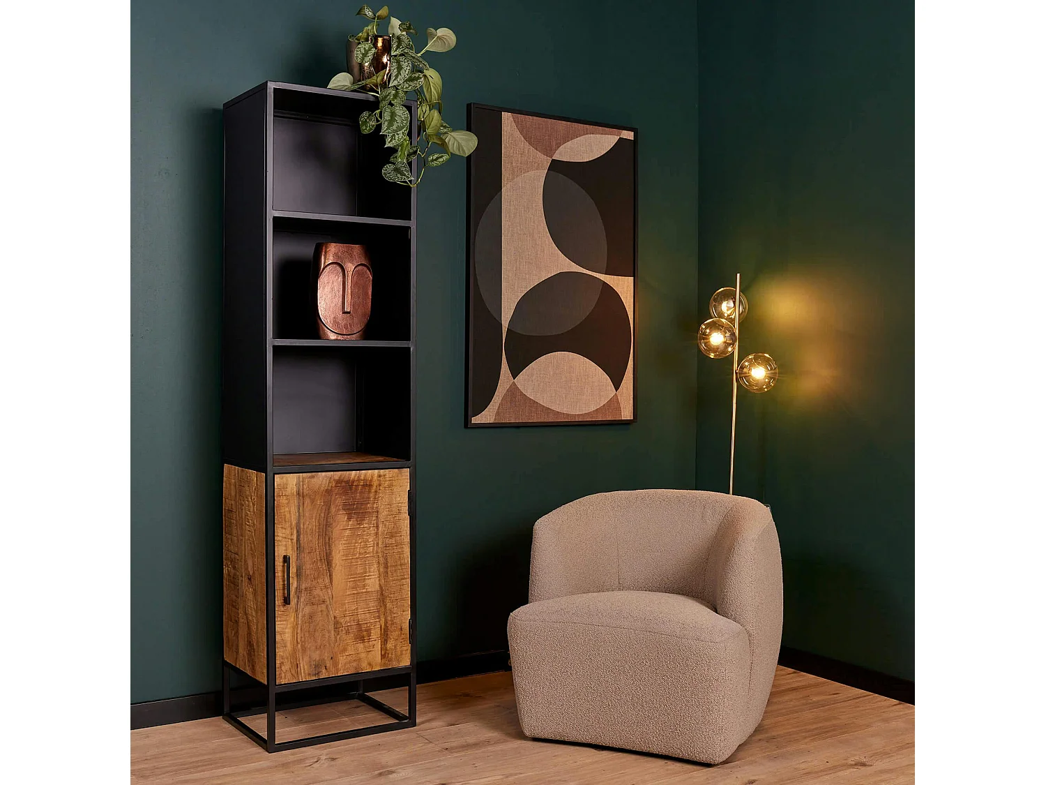 Colonne de salon bois et métal 1 porte ALMA