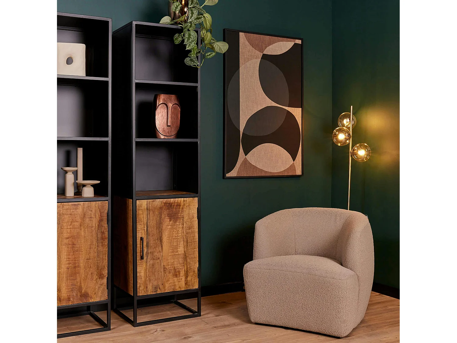 Colonne de salon bois et métal 1 porte ALMA