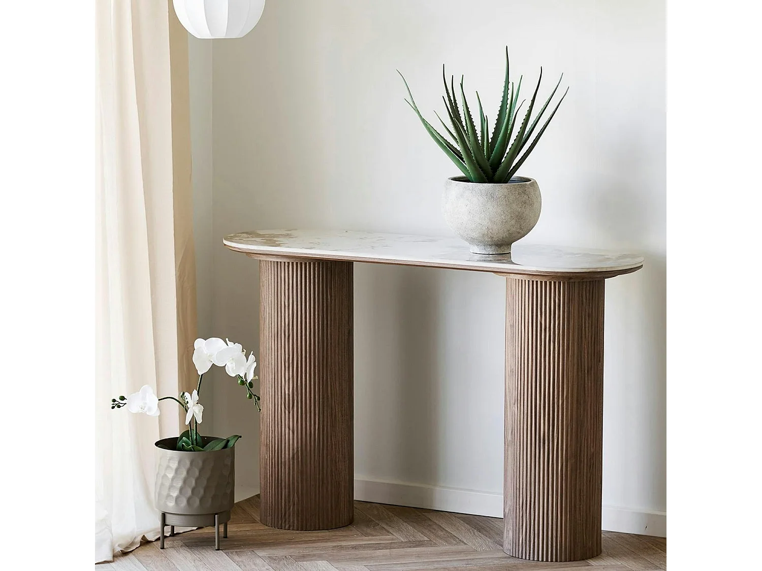 Cache-pot intérieur rond effet pierre naturelle grise H 19, 5 cm