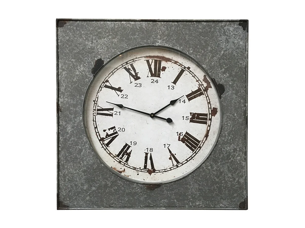 Grande horloge murale décorative vintage salon métal gris blanc 62.5cm