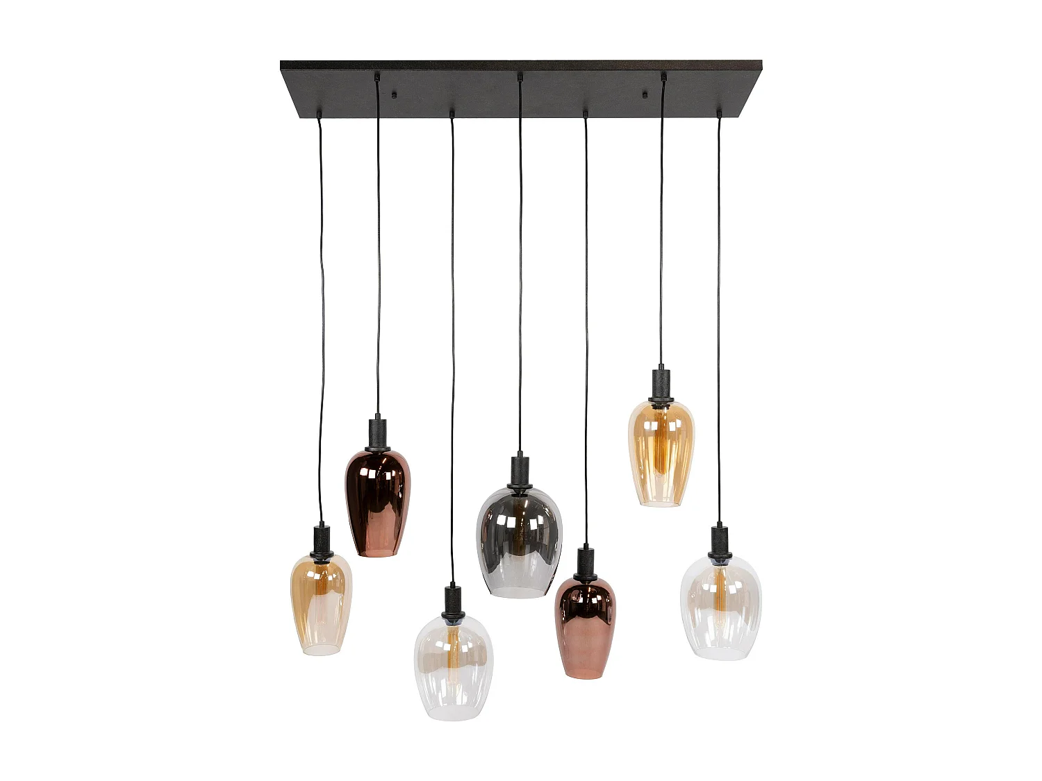 Suspension cuisine verre multicolore 7 abat-jour NIAGARA