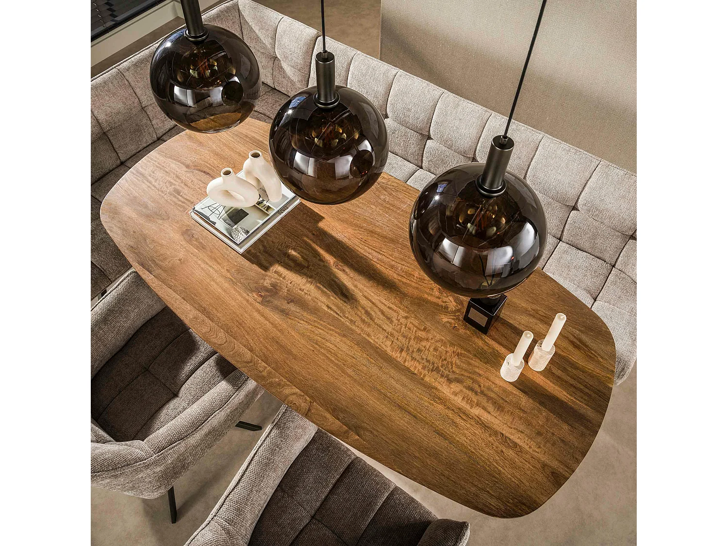Suspension vintage cuisine 3 globes verre brun NOVA
