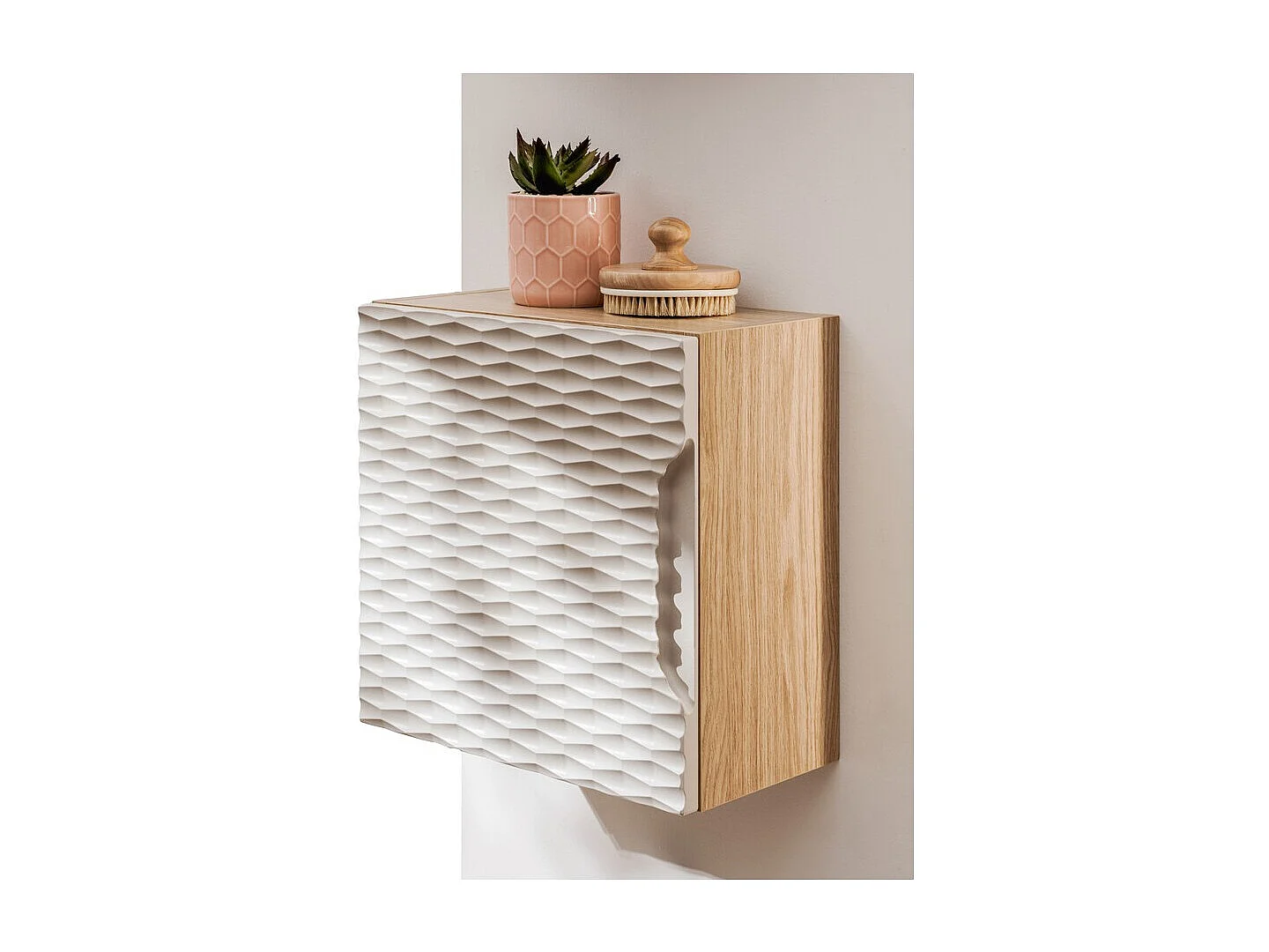 Meuble de rangement YOKA – Beige et chêne clair 35 cm compact
