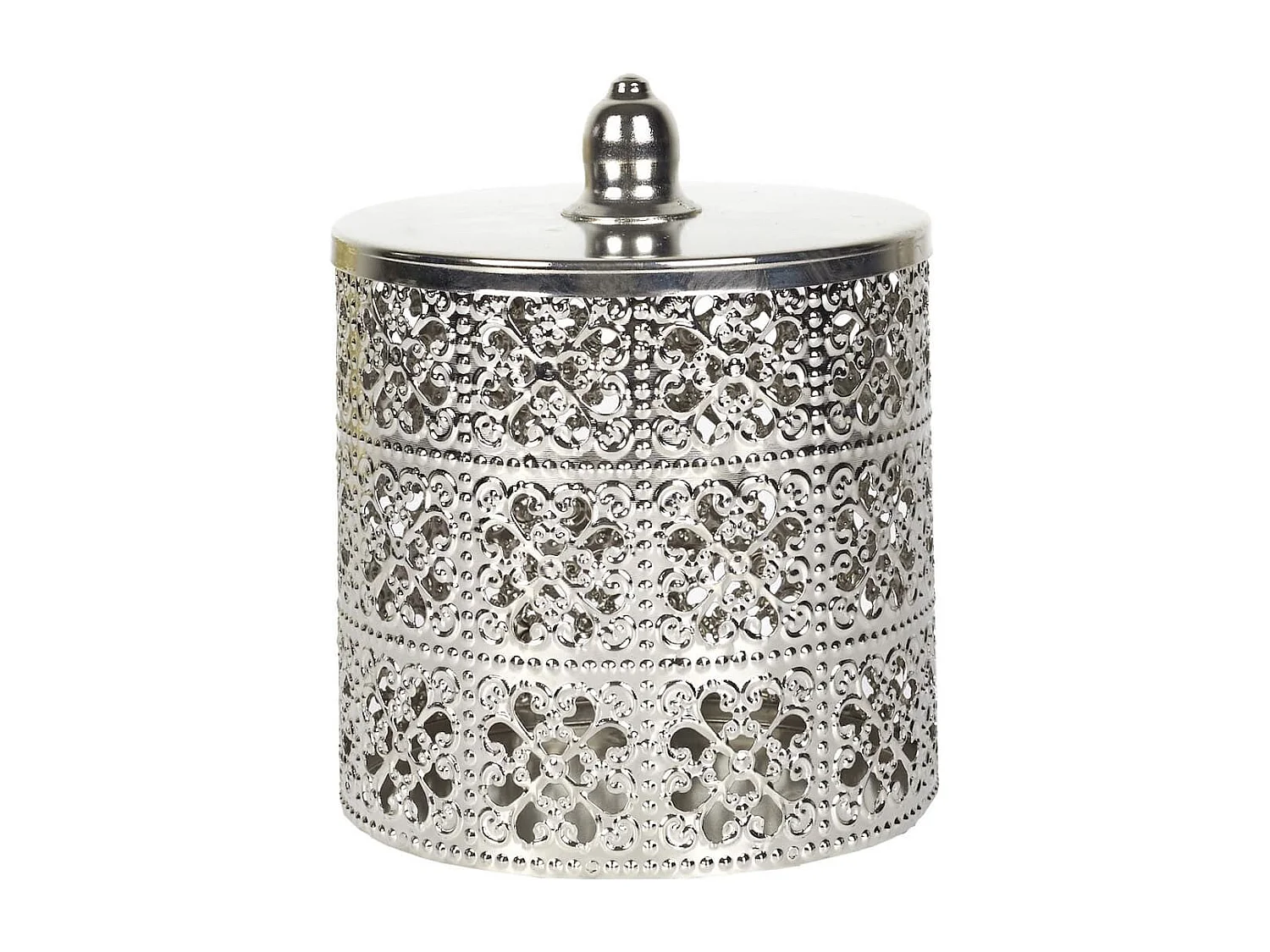 Boîte décorative en fer argenté avec couvercle style marocain (H14,8 cm)