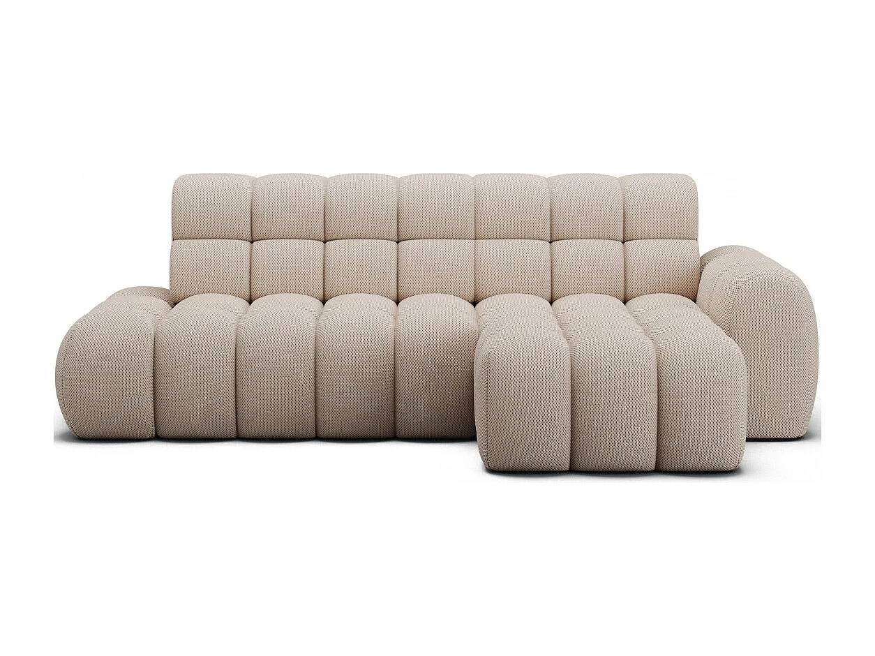 Canapé d'angle convertible BULLA 3 places beige angle droit – tissu nid d'abeille avec extension d'assise électrique