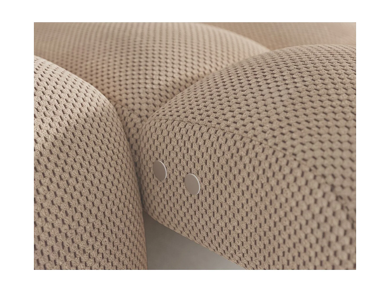 Canapé d'angle convertible BULLA 3 places beige angle droit – tissu nid d'abeille avec extension d'assise électrique