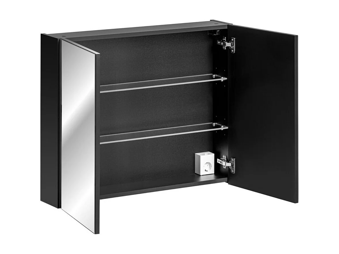 Meuble de rangement VANTA 80 cm noir – Caisson mural suspendu avec portes et miroirs