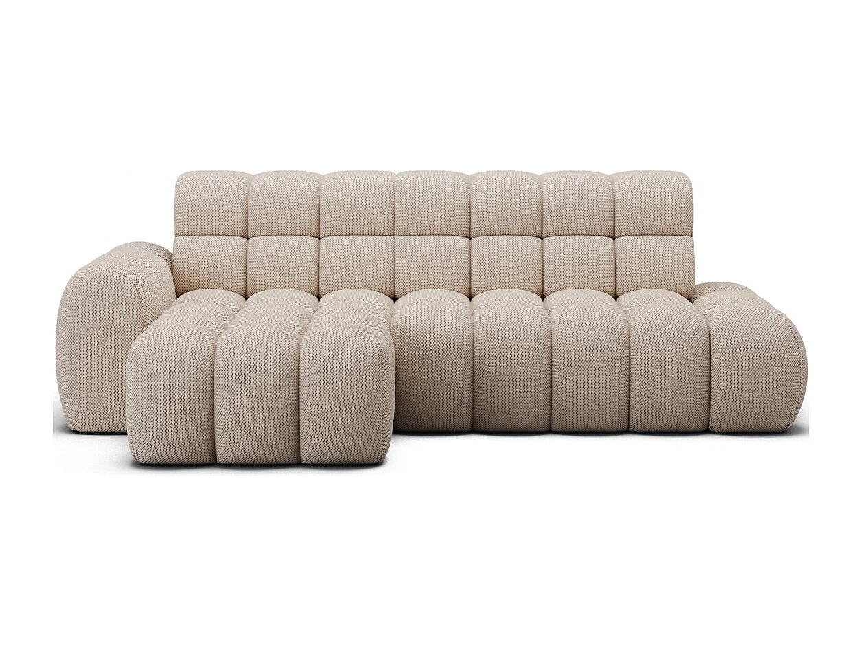 Canapé d'angle convertible BULLA 3 places beige angle gauche – tissu nid d'abeille avec extension d'assise électrique