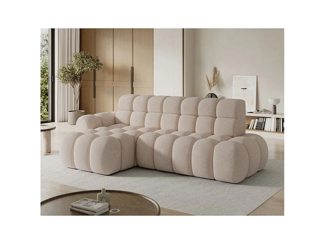 Hoekbank BULLA 3-zits beige links - honingraatstof met elektrische zitverlenging