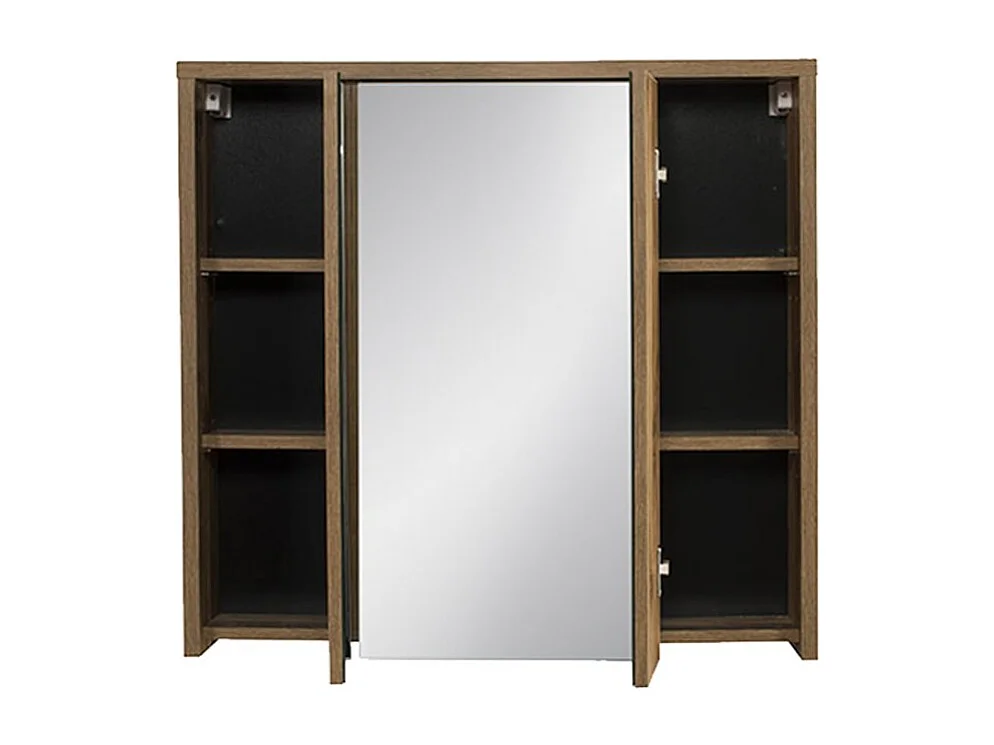 Meuble de rangement GABI 80 cm – 3 portes miroir – Finition ardoise et bois – À suspendre