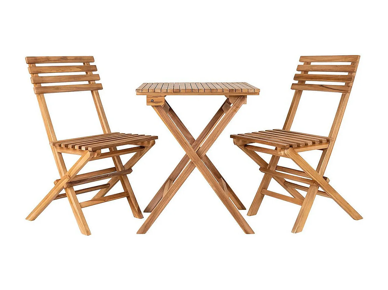 CAMILLE - Ensemble de jardin Pliant Table et 2 Chaises en Teck Massif Naturel