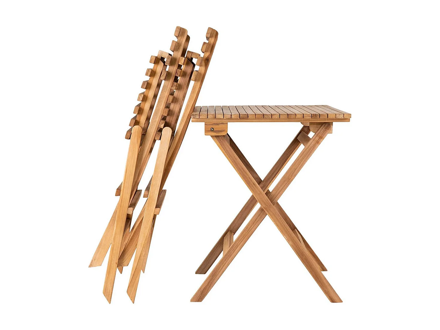 CAMILLE - Ensemble de jardin Pliant Table et 2 Chaises en Teck Massif Naturel