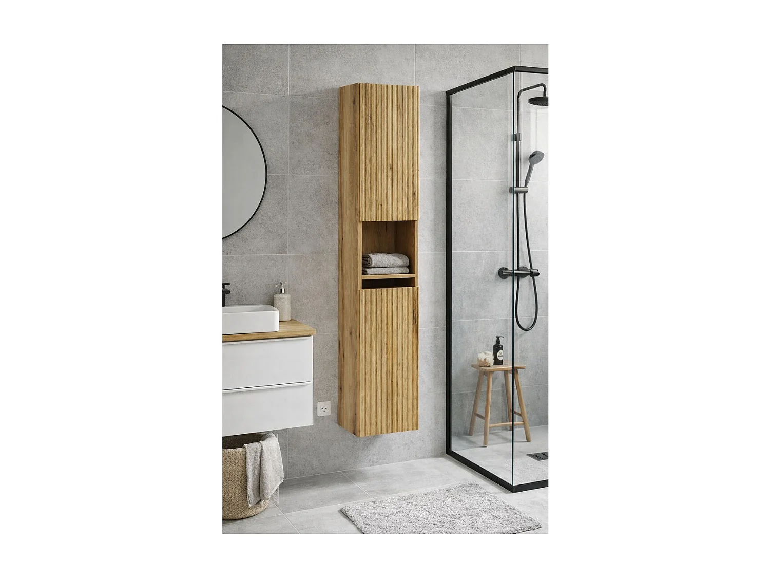 Colonne salle de bain VANO 140 cm chêne suspendue 2 portes