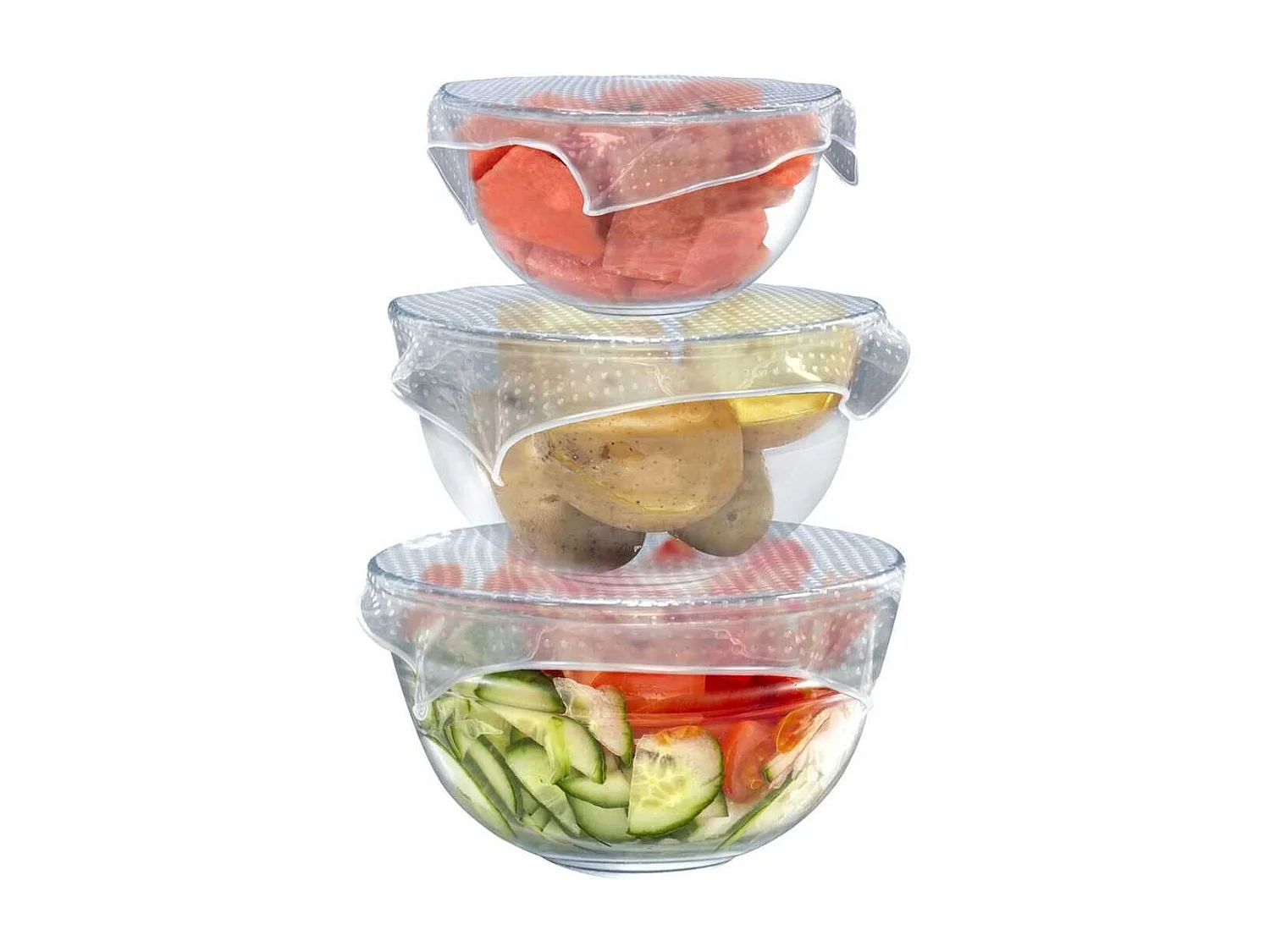 Pack de 3 couvercles en silicone extensibles carrés 3 tailles 22 cm - 26 cm - 30 cm