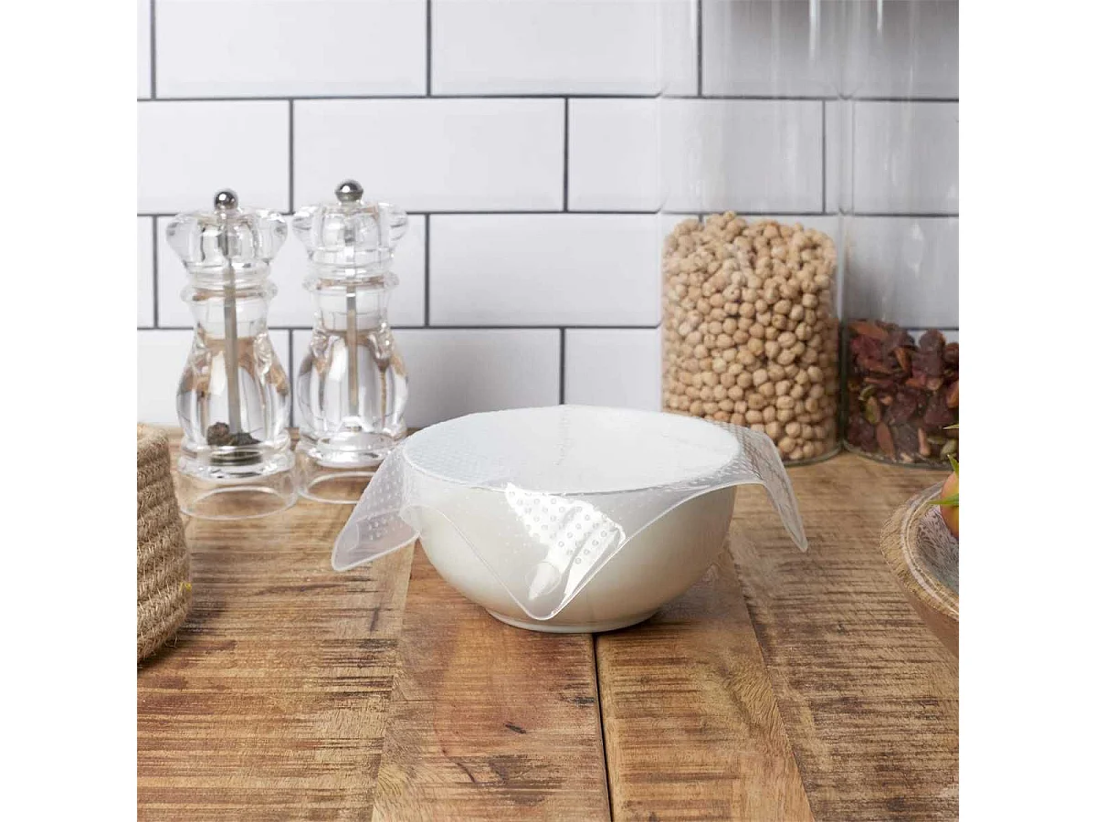 Pack de 3 couvercles en silicone extensibles carrés 3 tailles 9,5 cm - 14 cm - 19 cm