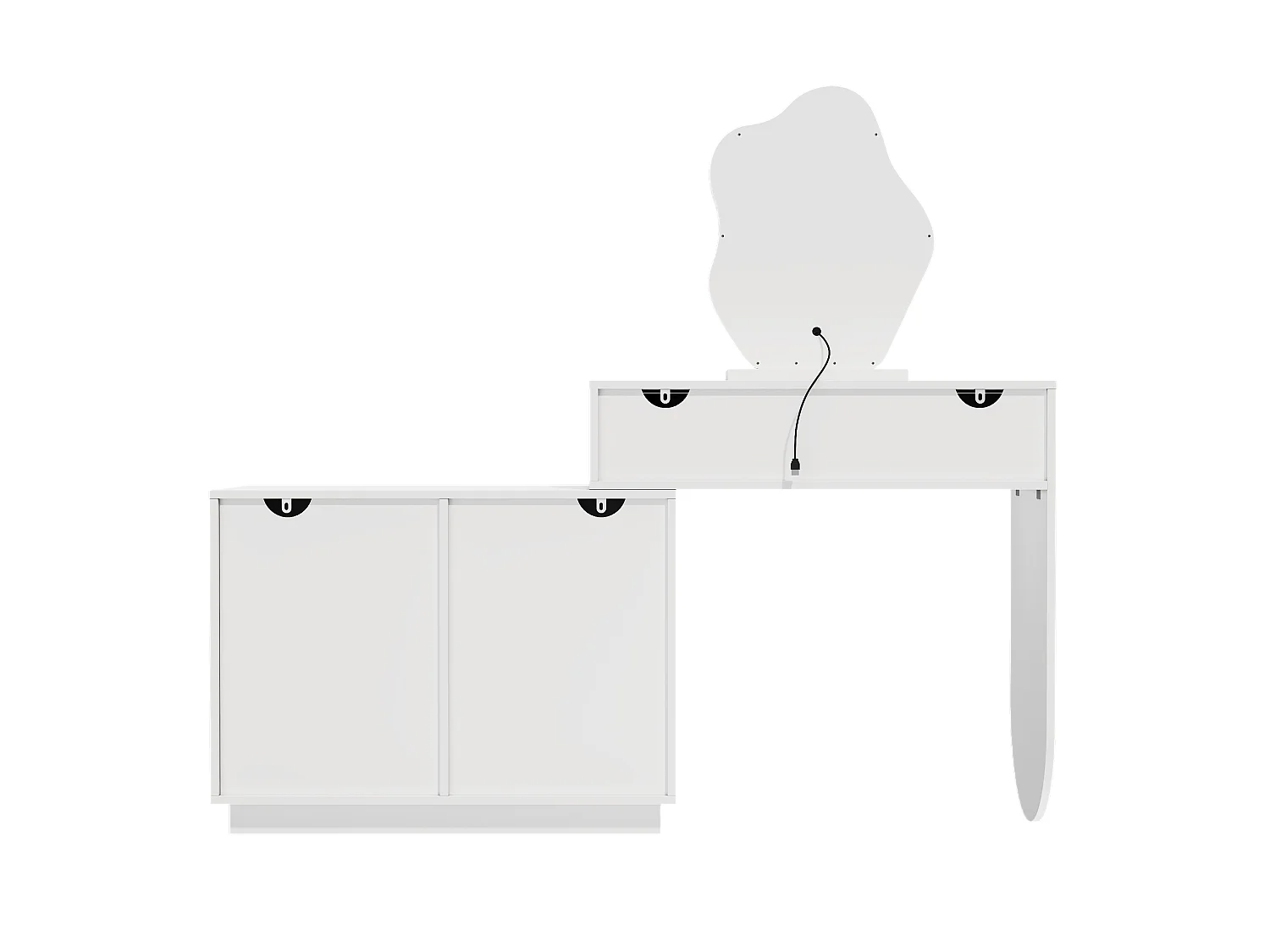 Schminktisch mit LED-Spiegel – 160 x 40 x 132 cm – mit 2 Schubladen + 1 zweitürigem Schrank – MDF + Spanplatte – weiß