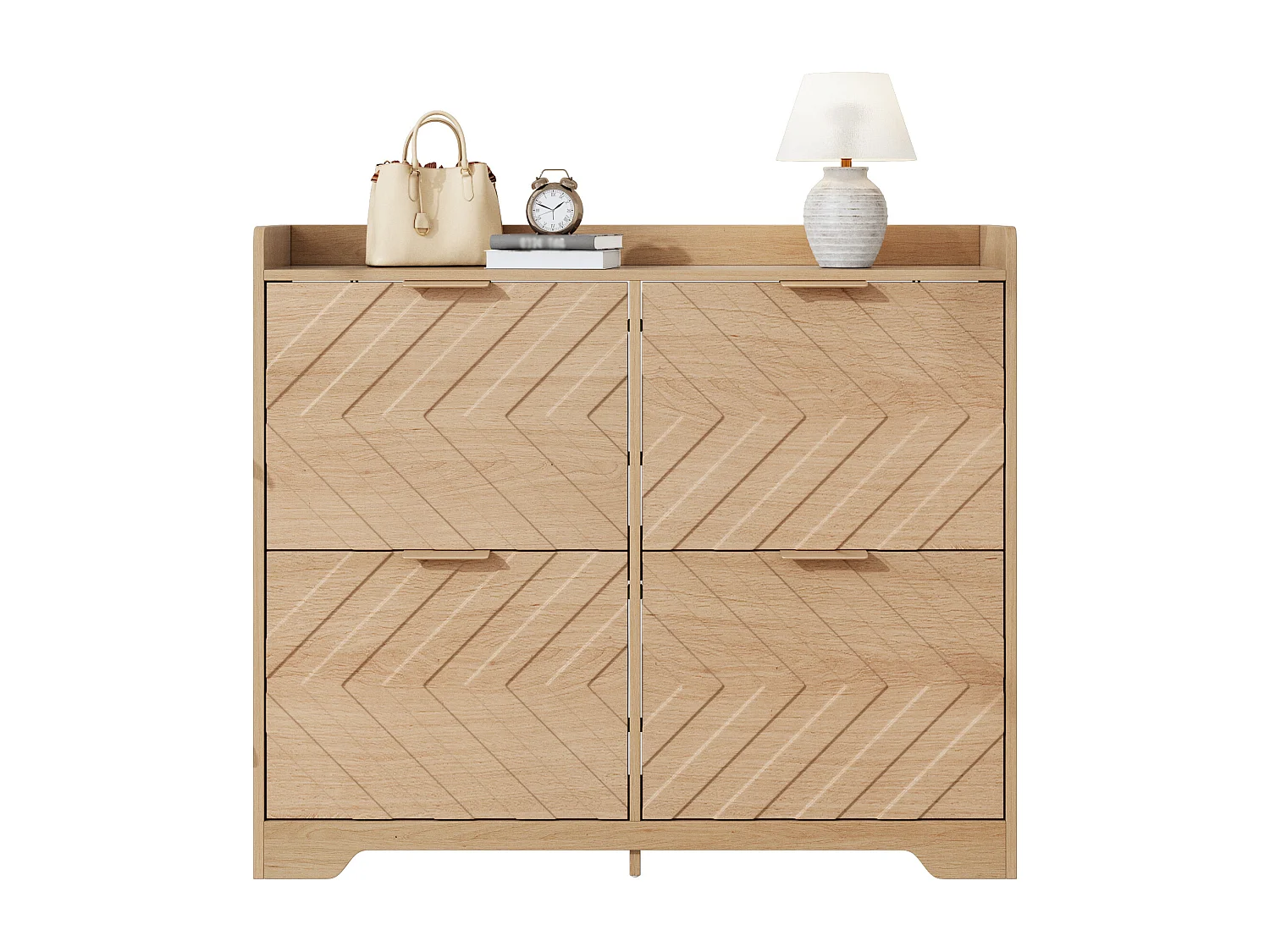 Schuhschrank für den Eingangsbereich – 105 x 24 x 90 cm – mit 4 Klappfächern – 3D-strukturierte Front – MDF – natur