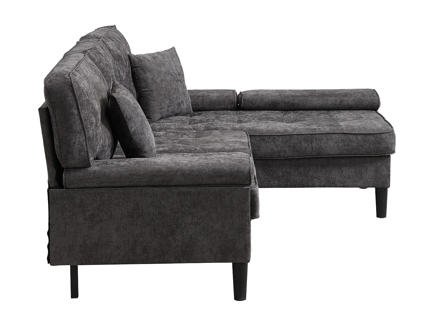 Canapé d'angle 3 places en forme de L - 195 x 149 x 86 cm - avec méridienne + repose-pieds amovible - velours - gris