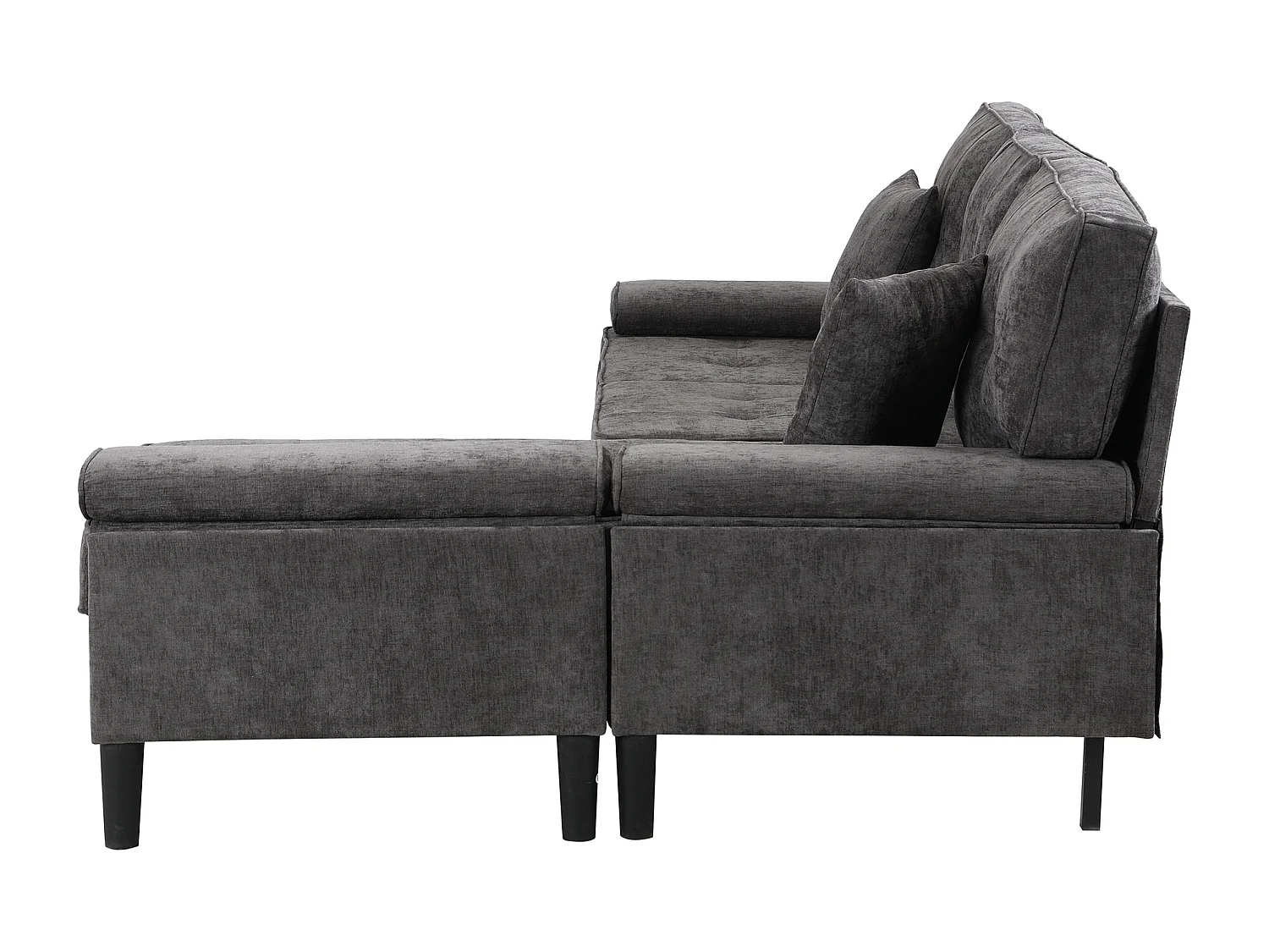 Canapé d'angle 3 places en forme de L - 195 x 149 x 86 cm - avec méridienne + repose-pieds amovible - velours - gris