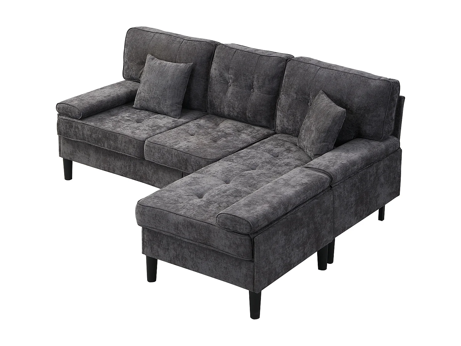 Canapé d'angle 3 places en forme de L - 195 x 149 x 86 cm - avec méridienne + repose-pieds amovible - velours - gris