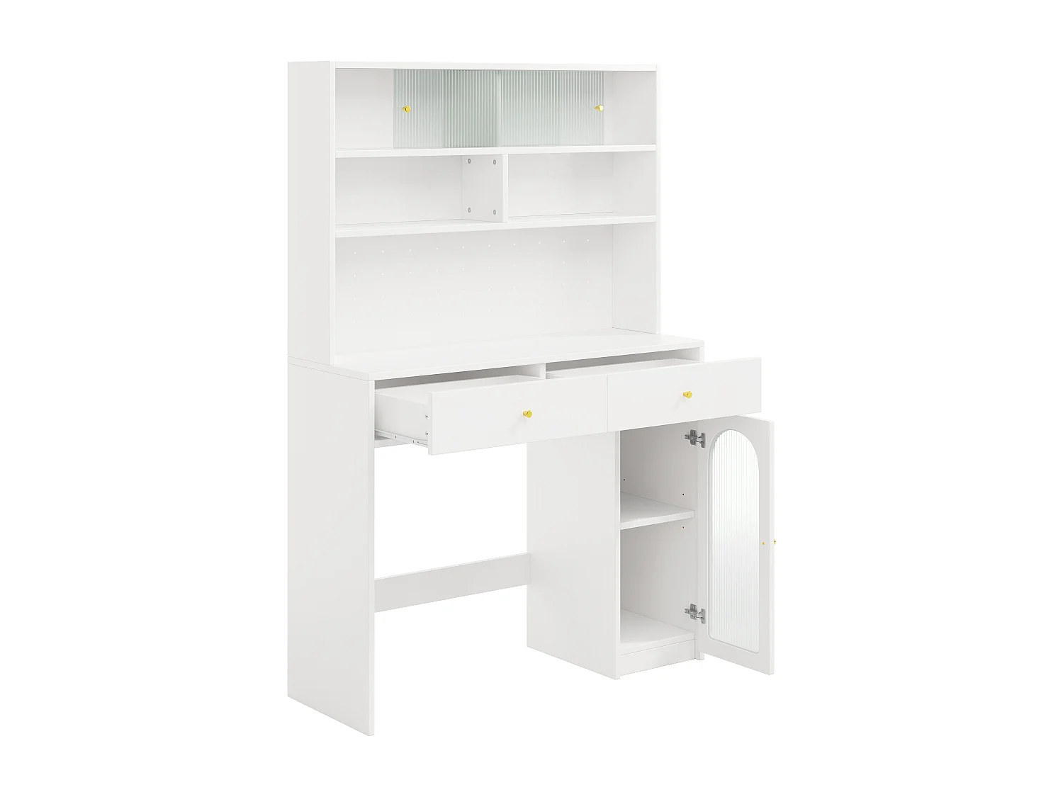 Küchenmöbel-Set – bestehend aus Klapptisch und hohem Sideboard mit Türen und Schubladen – MDF – weiß