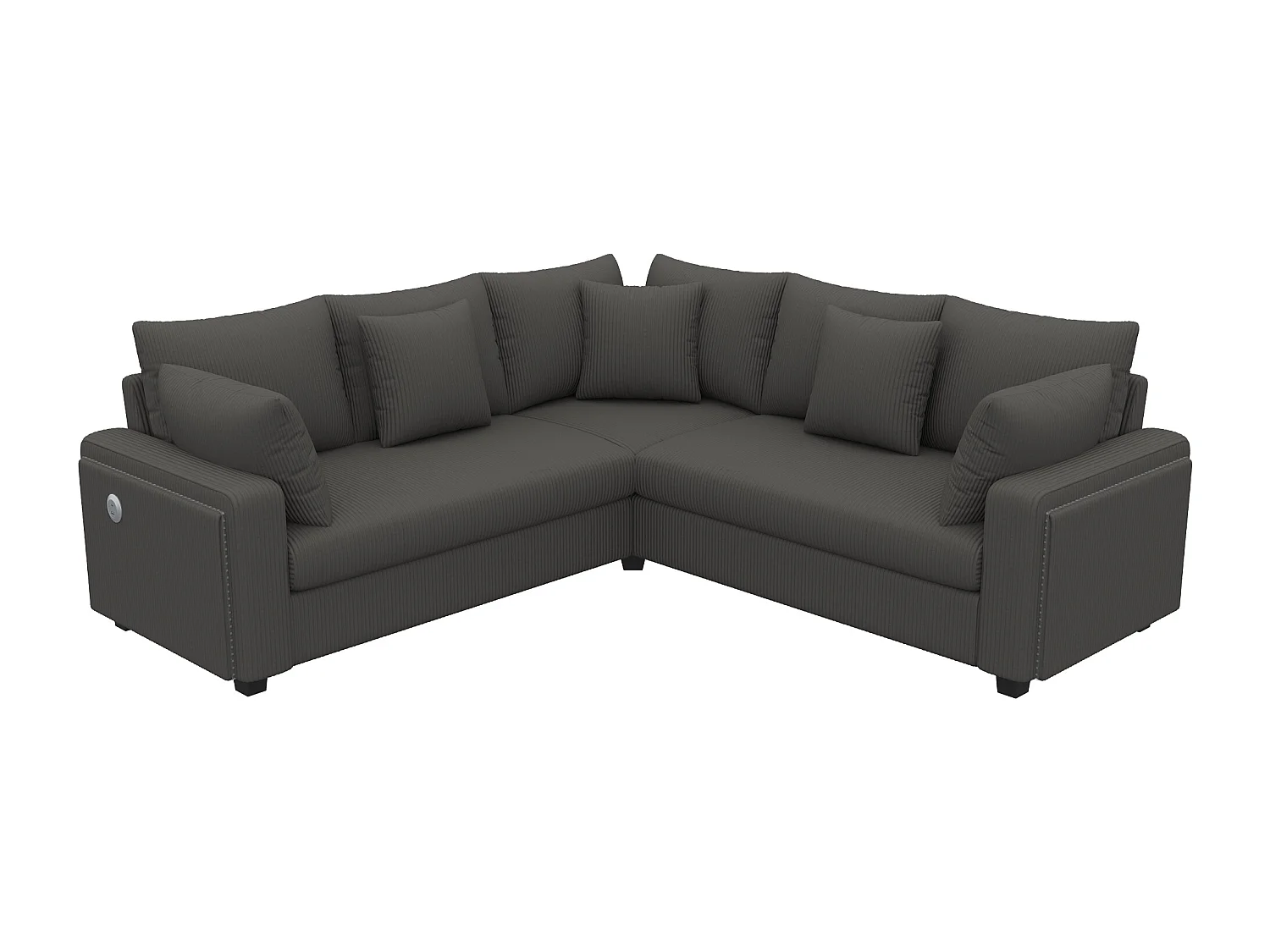 Canapé d'angle en L 5 places - 198 x 198 x 83 cm - avec Leds + t USB + coussins assortis  - velours - beige