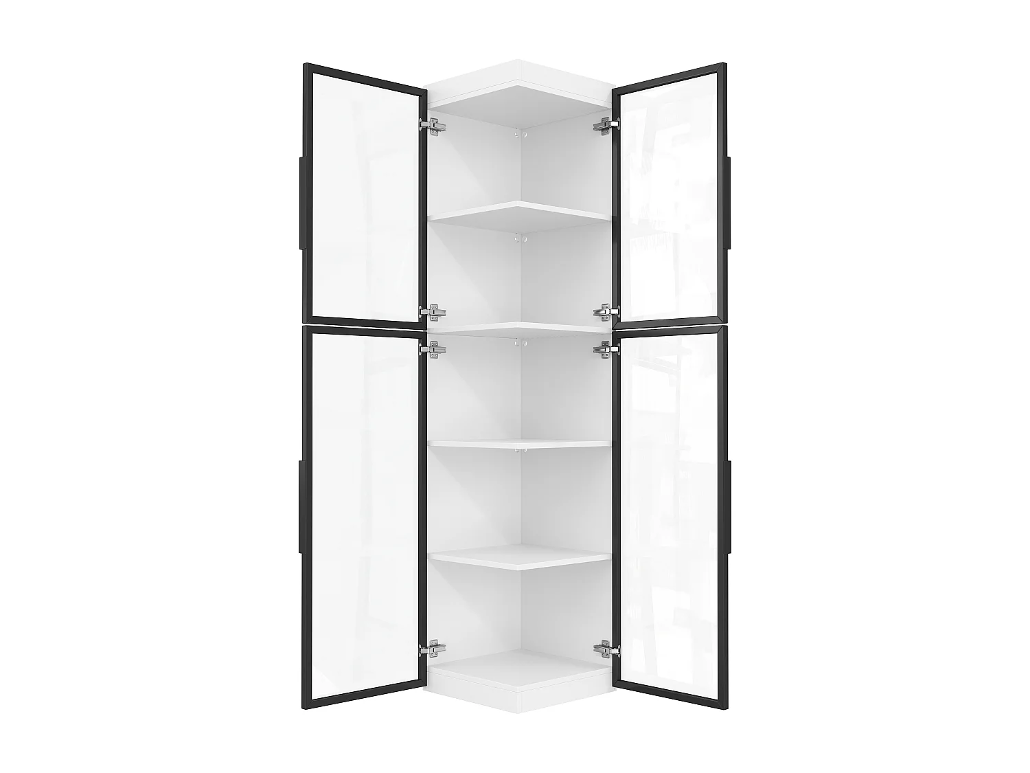 Moderne Vitrine – 40 x 40 x 170 cm – mit 5 Einlegeböden, LED-Beleuchtung und 2 Türen – Acryl + MDF – weiß