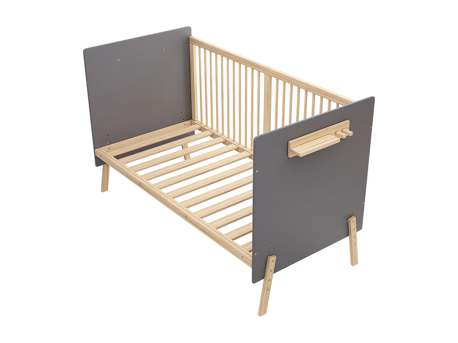 In hoogte verstelbaar houten babybedje - 140 x 70 x 86 cm - zonder matras - naturel + blauwgrijs