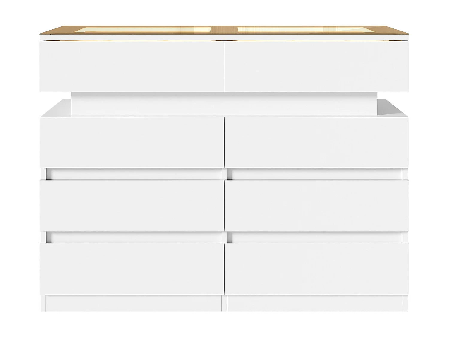 Sideboard aus Glas mit LED-Beleuchtung und 8 Schubladen – 100 x 45 x 76 cm – Glas + Spanplatte – weiß