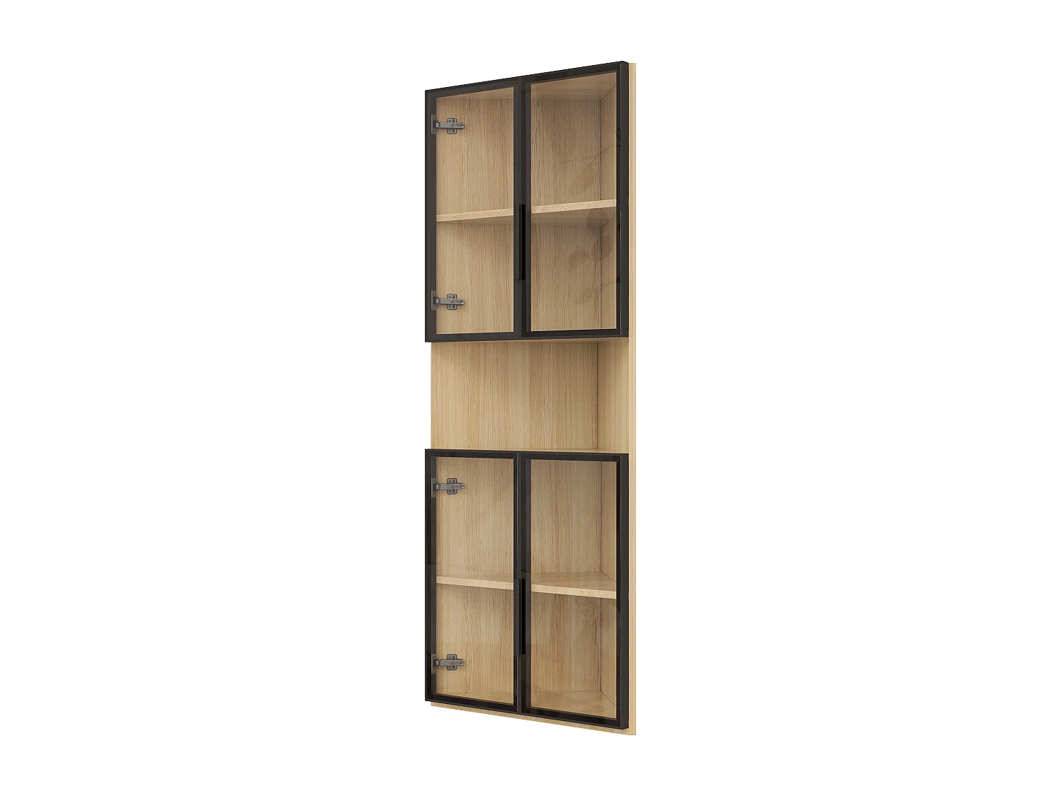Eckvitrine aus Glas – 62 x 32 x 160 cm – mit LEDs + Tür – MDF + Glas – natur