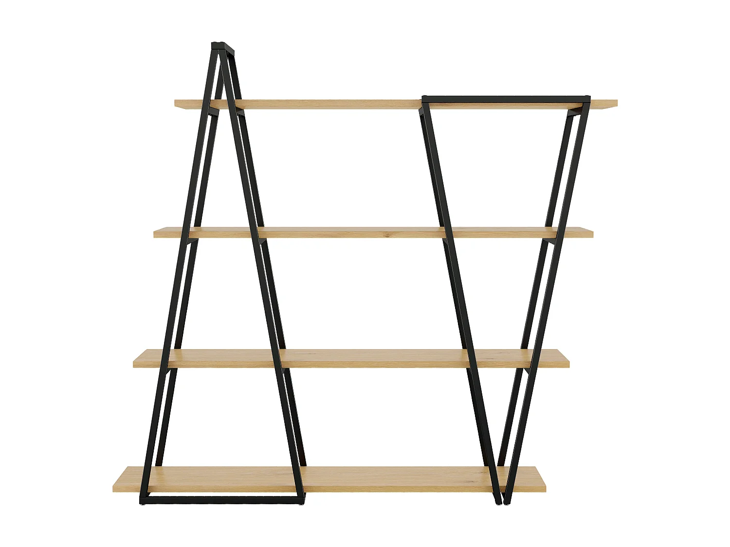 Geometrisches, freistehendes Regal – 158 x 35 x 166 cm – Metall-Bücherregal für Wohnzimmer/Büro – MDF – Schwarz + Natur