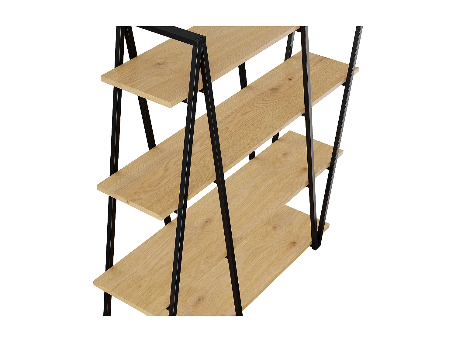 Geometrisches, freistehendes Regal – 158 x 35 x 166 cm – Metall-Bücherregal für Wohnzimmer/Büro – MDF – Schwarz + Natur