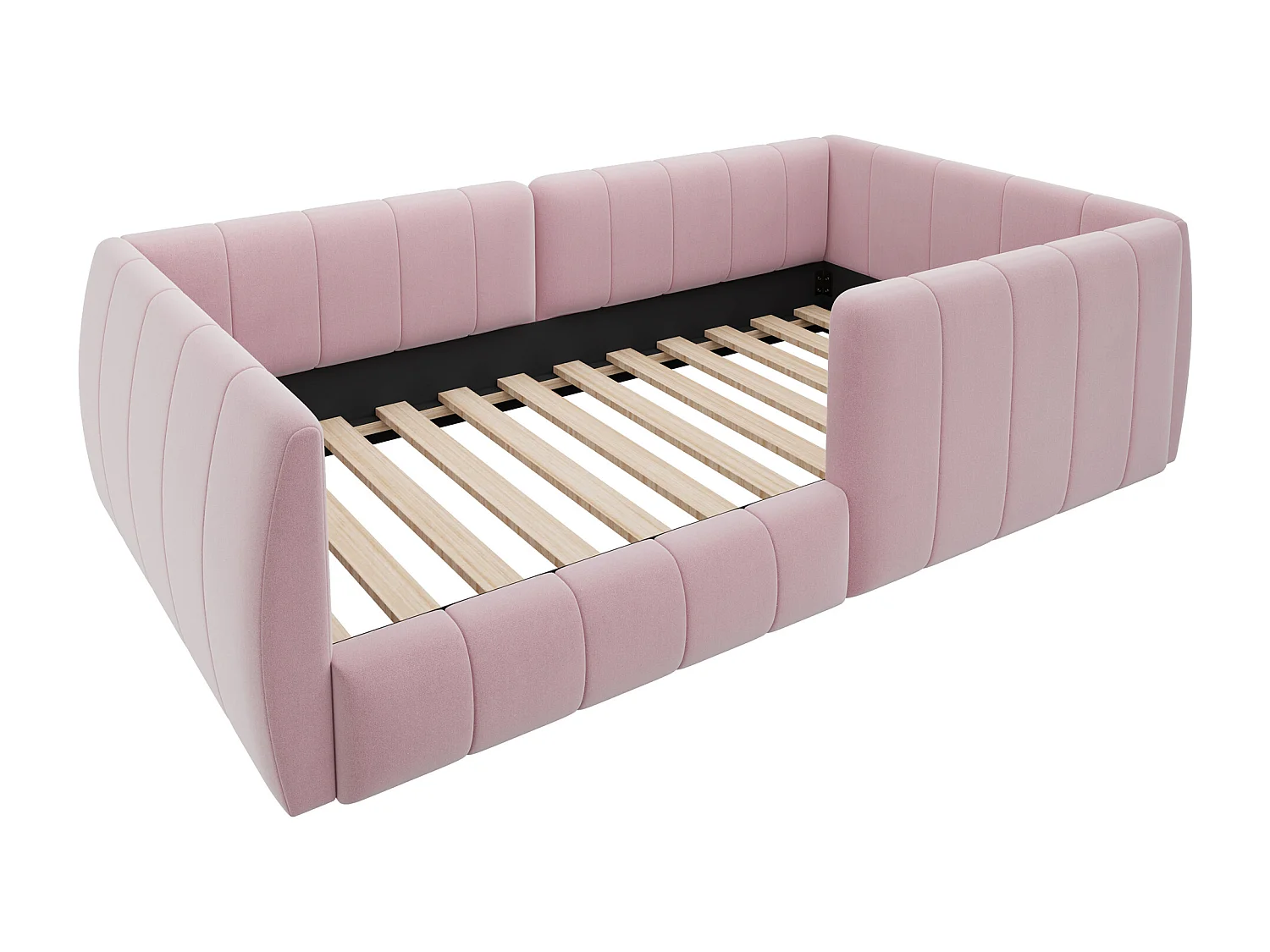 Lit plateforme rembourré pour enfant - 90 x 200 cm - avec barrière de sécurité - MDF - rose