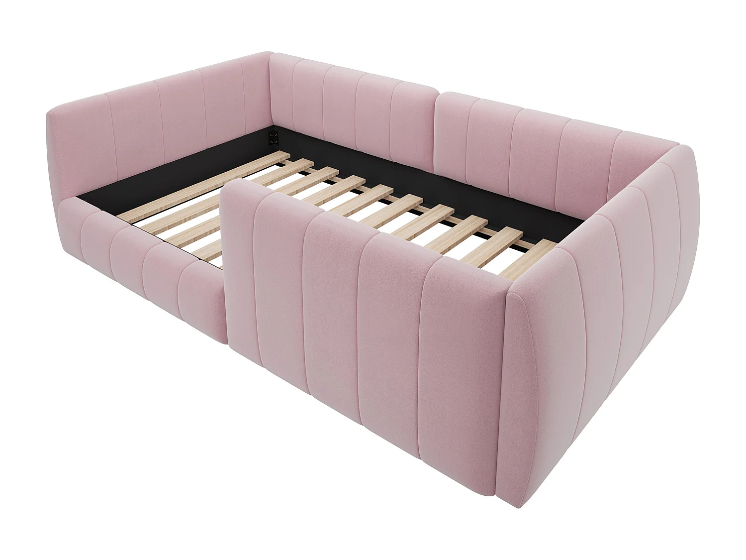 Lit plateforme rembourré pour enfant - 90 x 200 cm - avec barrière de sécurité - MDF - rose