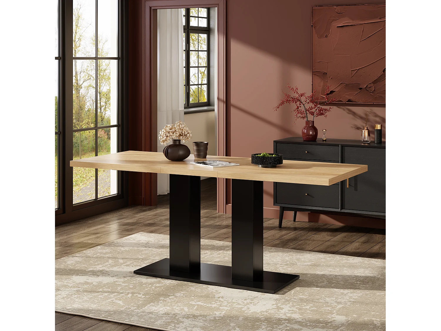 Table de salle à manger extensible - 140/180 x 70 x 75 cm - pour 6 à 8 personnes - style sobre - MDF - naturel