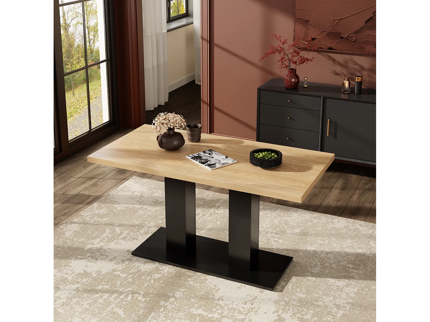 Table de salle à manger extensible - 140/180 x 70 x 75 cm - pour 6 à 8 personnes - style sobre - MDF - naturel