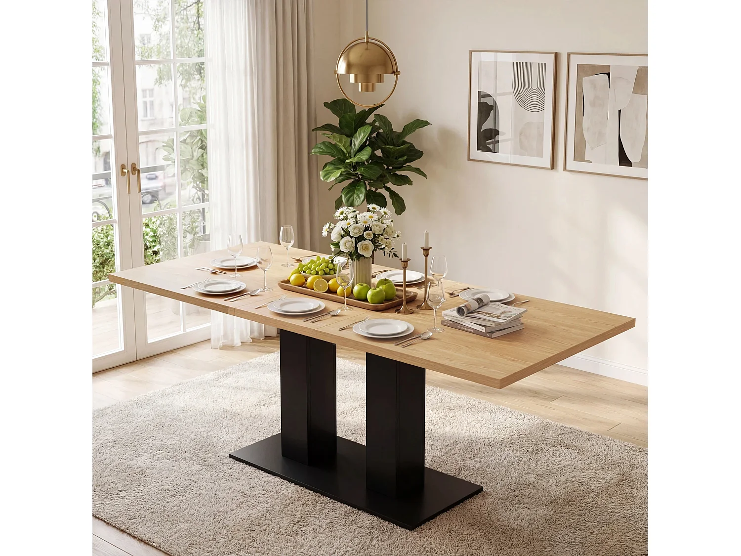 Table de salle à manger extensible - 140/180 x 70 x 75 cm - pour 6 à 8 personnes - style sobre - MDF - naturel