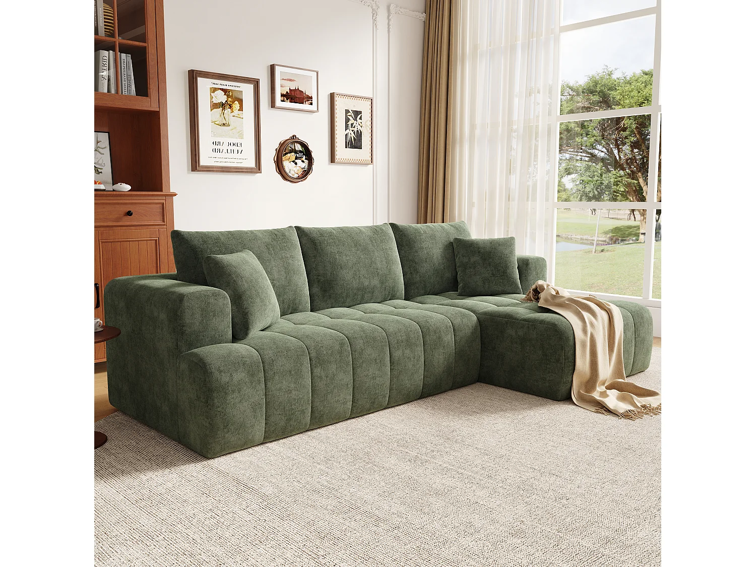 Sofá modular sem estrutura - 244,5 x 136 x 79 cm - combinações livres - não requer montagem - veludo - verde