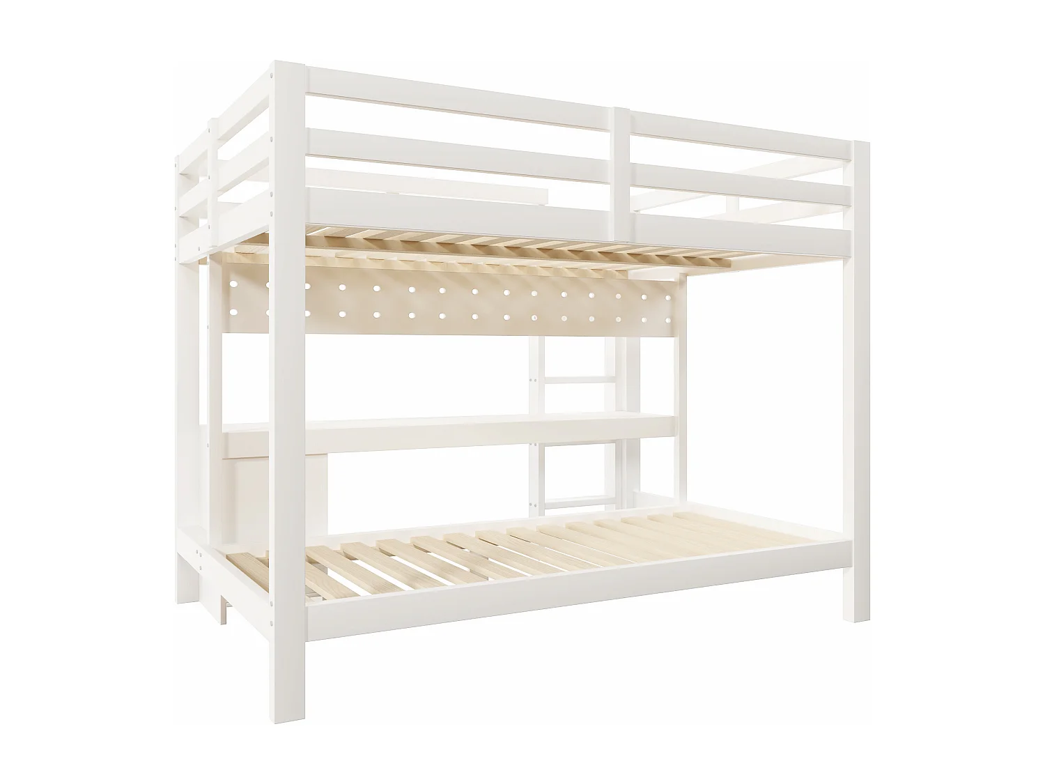 Lit superposé enfamt - 90 x 200 cm + 140 x 200 cm - avec Leds + bureau + tiroirs - bois - blanc