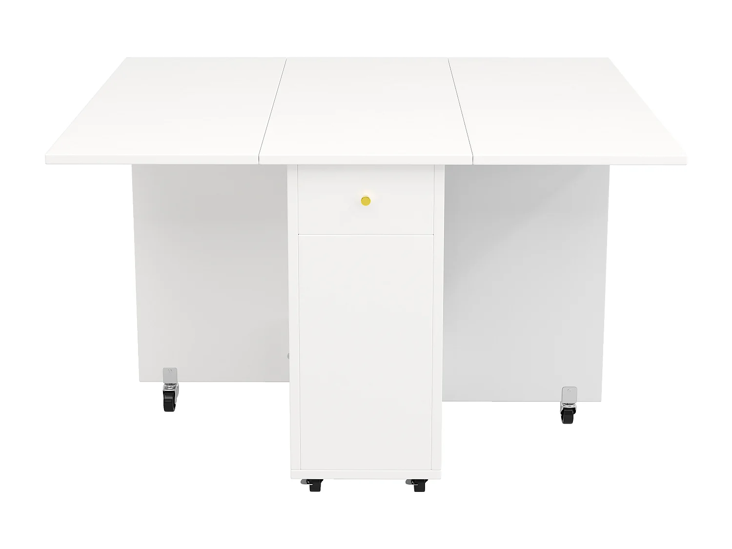 Table de salle à manger pliante à roulettes - 120 x 75 x 75 cm - pour 2 à 4 personnes - avec 2 tiroirs - MDF - blanc