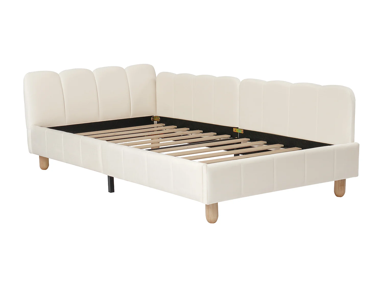 Letto imbottito per bambini - 90 x 200 cm - con testiera e sponda di sicurezza - gambe in legno massello - velluto - beige