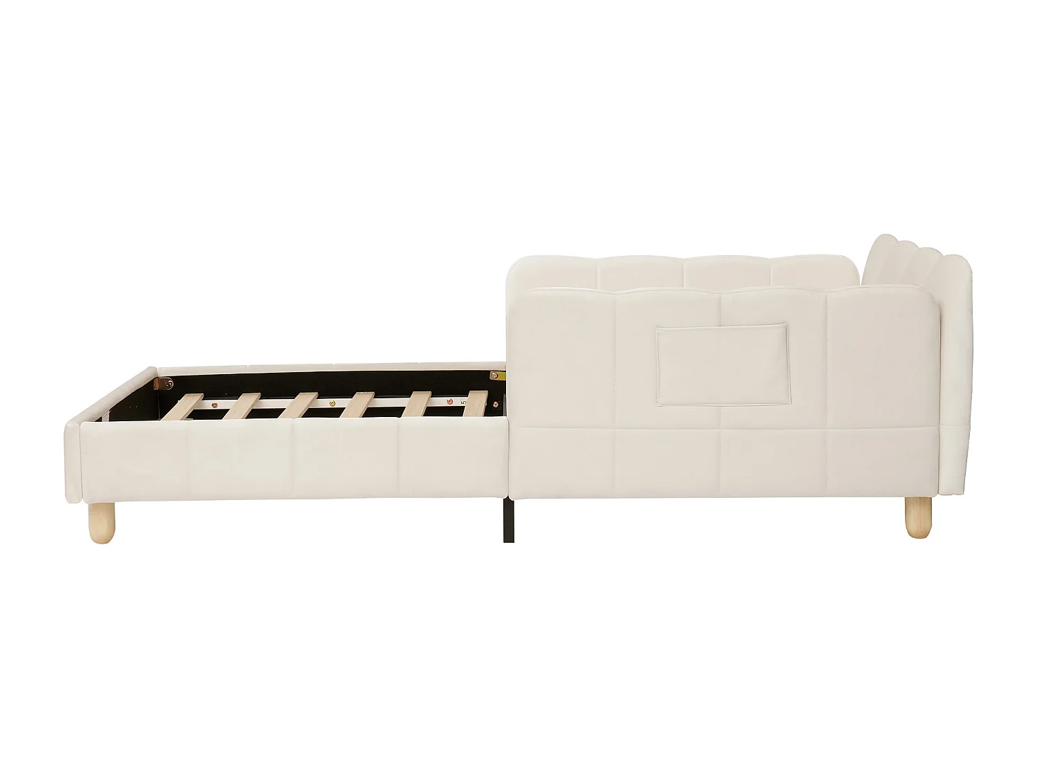 Letto imbottito per bambini - 90 x 200 cm - con testiera e sponda di sicurezza - gambe in legno massello - velluto - beige