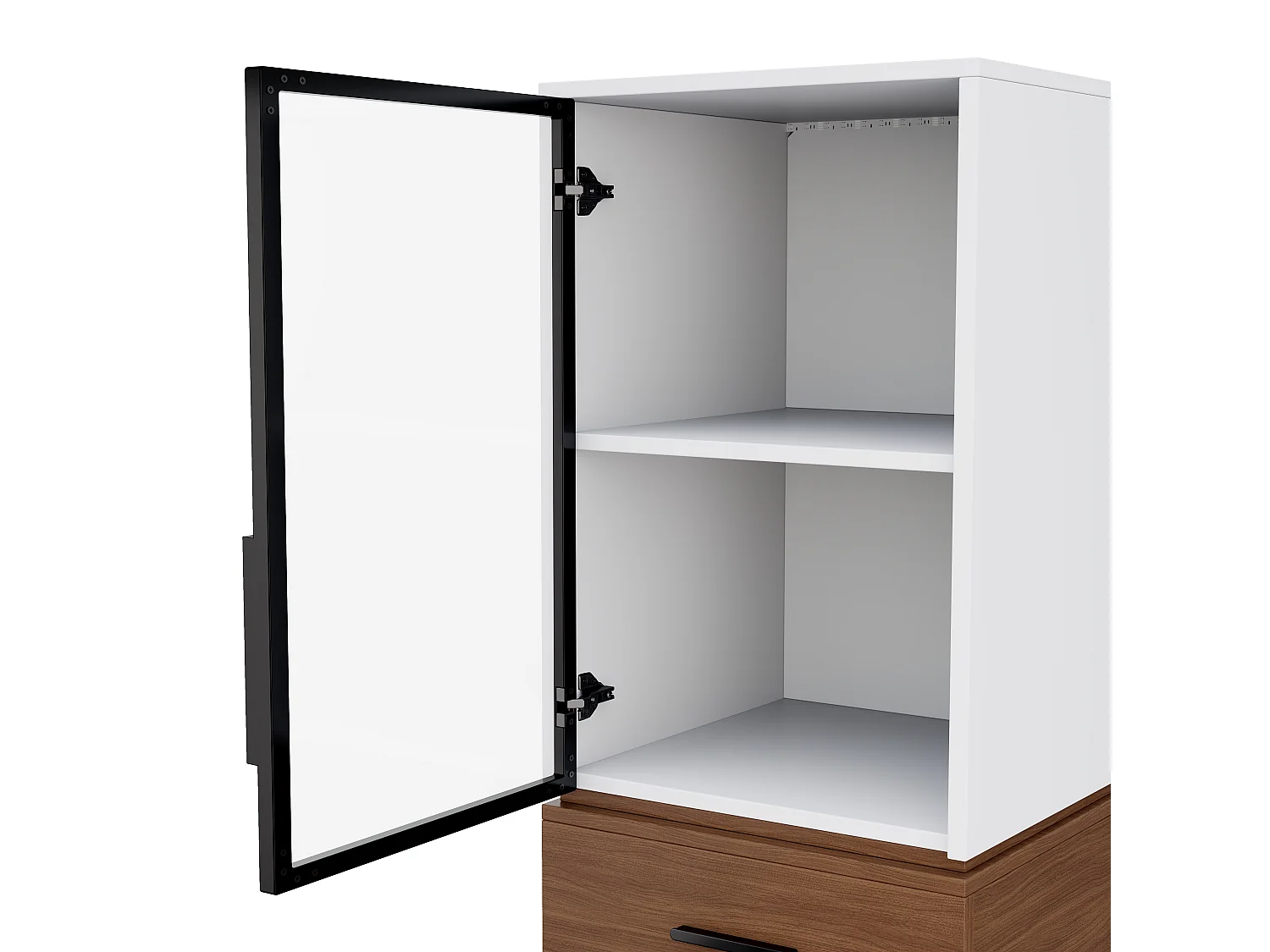 Moderne Vitrine – 40 x 40 x 200 cm – mit 2 Glastüren, LED-Beleuchtung und 1 Schublade – MDF – weiß