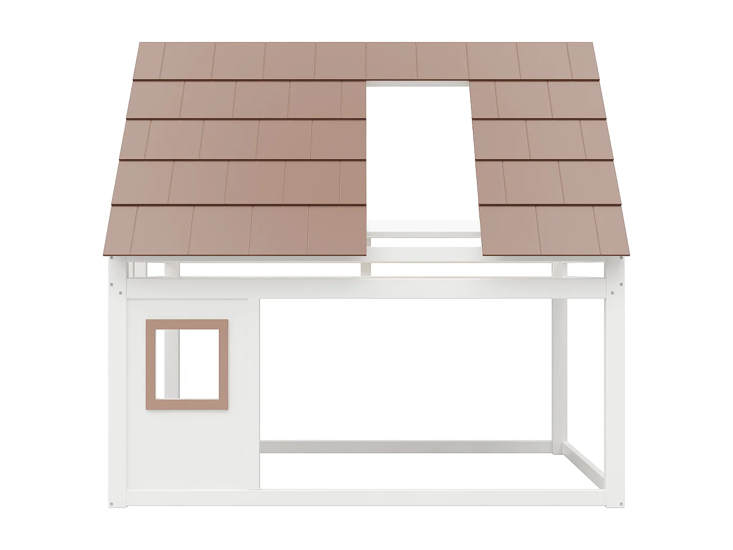 Lit superposé pour enfant - 140 x 200 cm - avec toit + échelle - MDF + bois -  blanc et marron