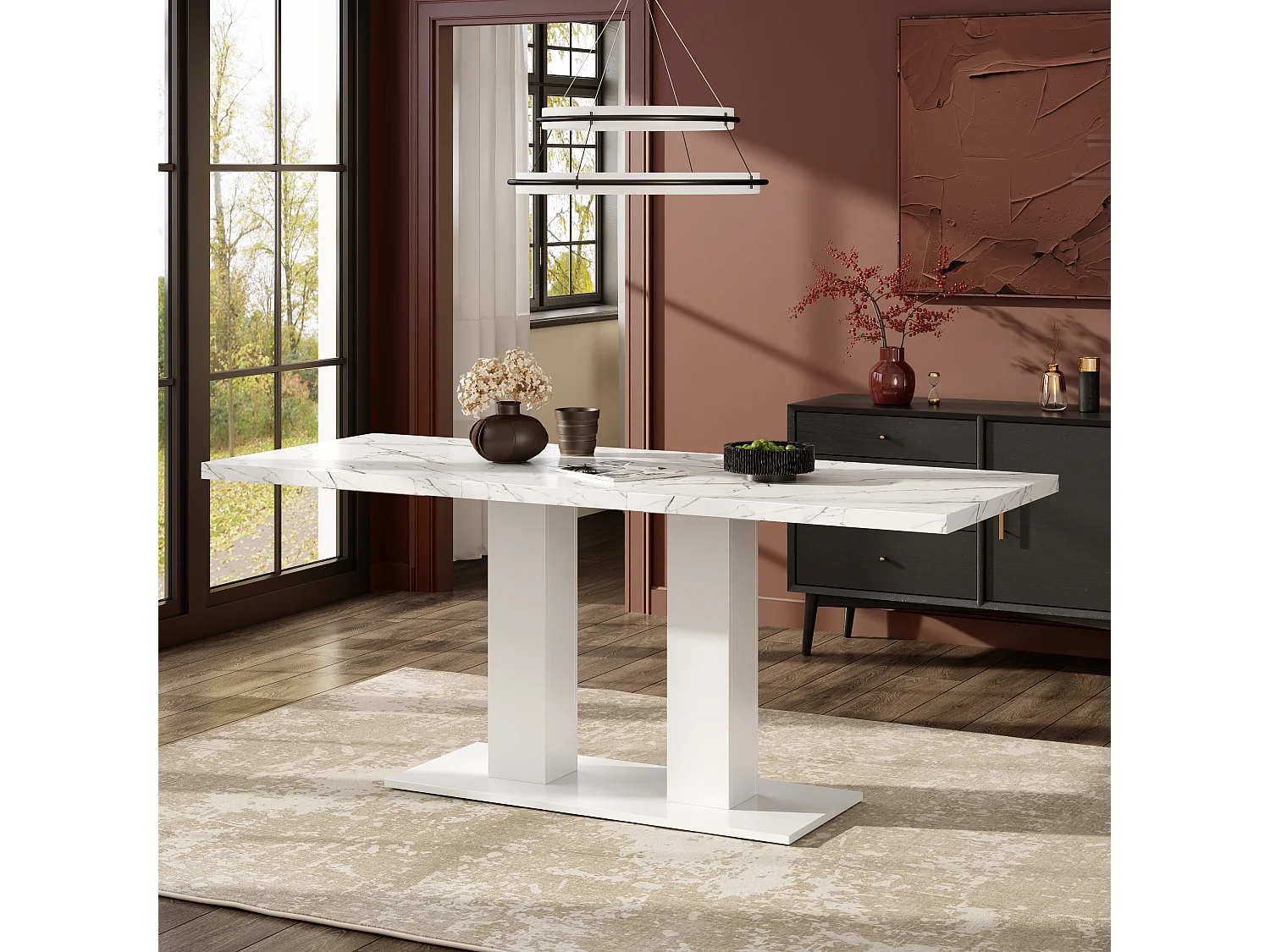 Table de salle à manger extensible - 140/180 x 70 x 75 cm - pour 6 à 8 personnes - style sobre - MDF - blanc