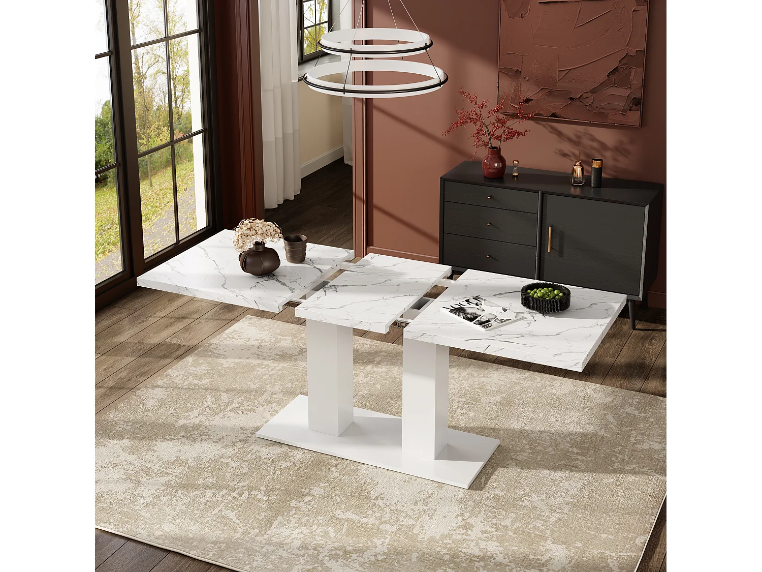 Table de salle à manger extensible - 140/180 x 70 x 75 cm - pour 6 à 8 personnes - style sobre - MDF - blanc