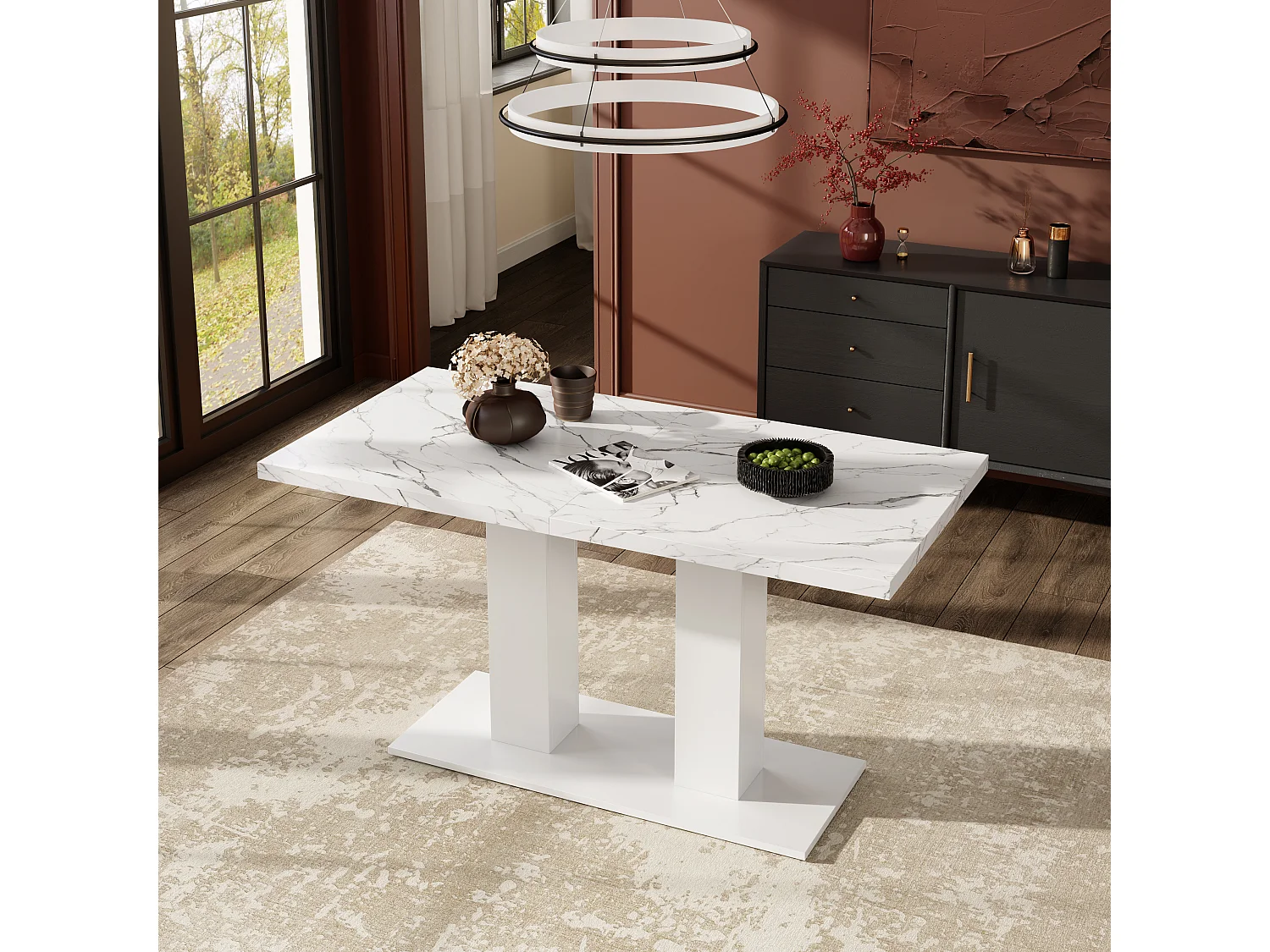 Table de salle à manger extensible - 140/180 x 70 x 75 cm - pour 6 à 8 personnes - style sobre - MDF - blanc