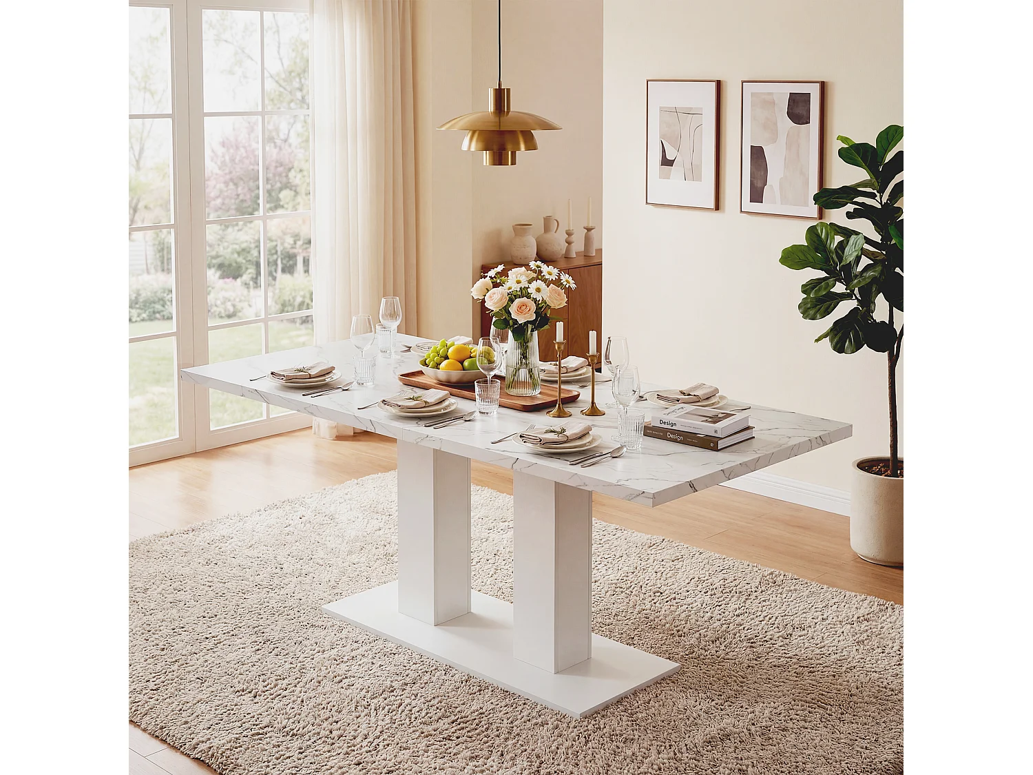 Table de salle à manger extensible - 140/180 x 70 x 75 cm - pour 6 à 8 personnes - style sobre - MDF - blanc