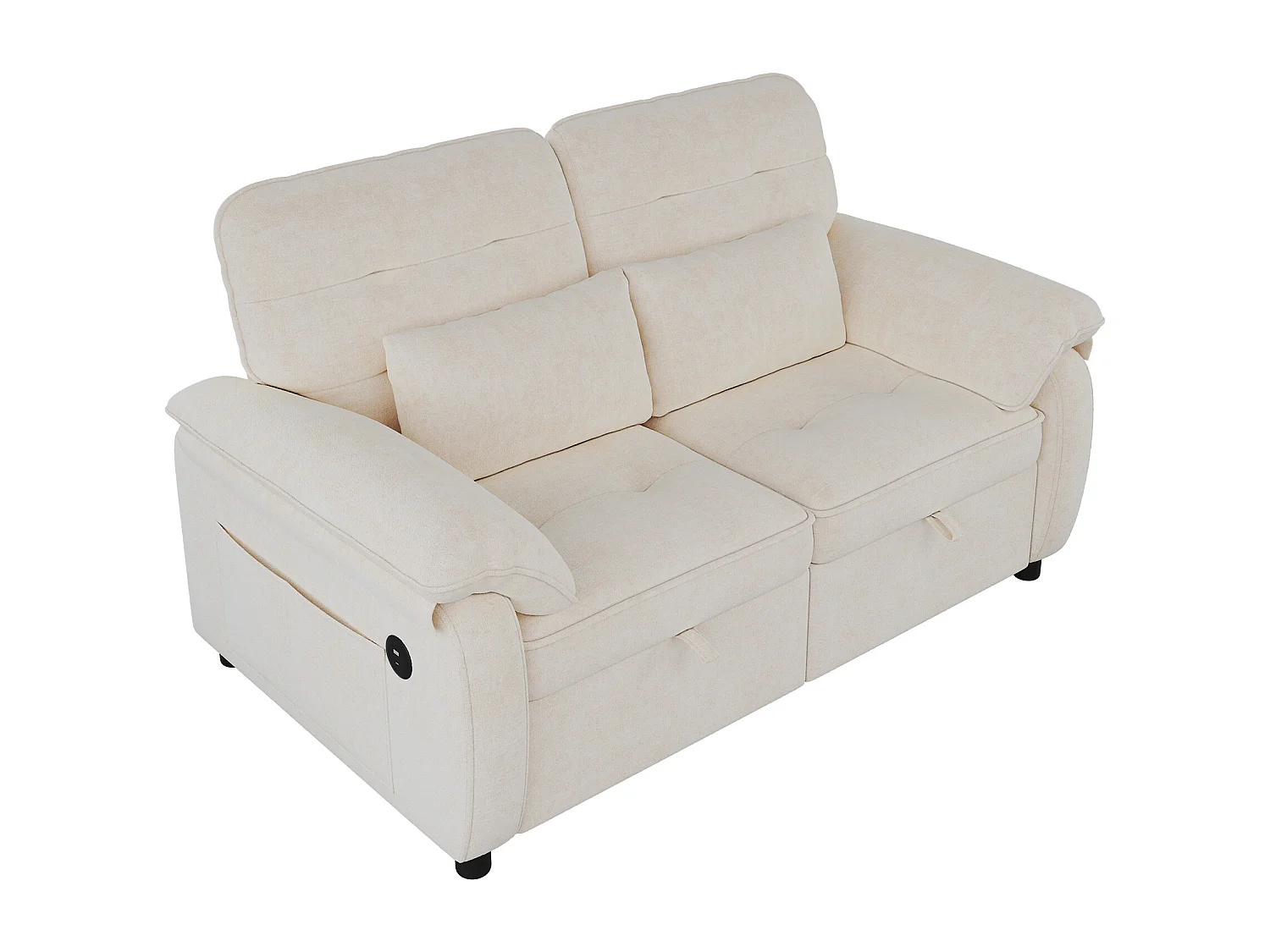 2-Sitzer-Schlafsofa (3-in-1) – 142 x 90 x 86,5 cm – mit verstellbarer Rückenlehne, USB-Anschluss und 2 Kissen – Chenille – Beige